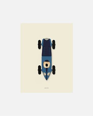 Raceauto blauw poster 30x40 cm