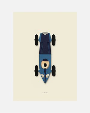 Raceauto blauw poster 50x70 cm