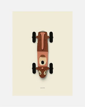 Raceauto bruin poster 50x70 cm