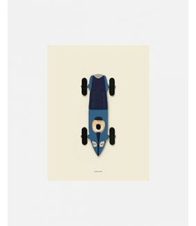 Raceauto blauw poster 30x40 cm